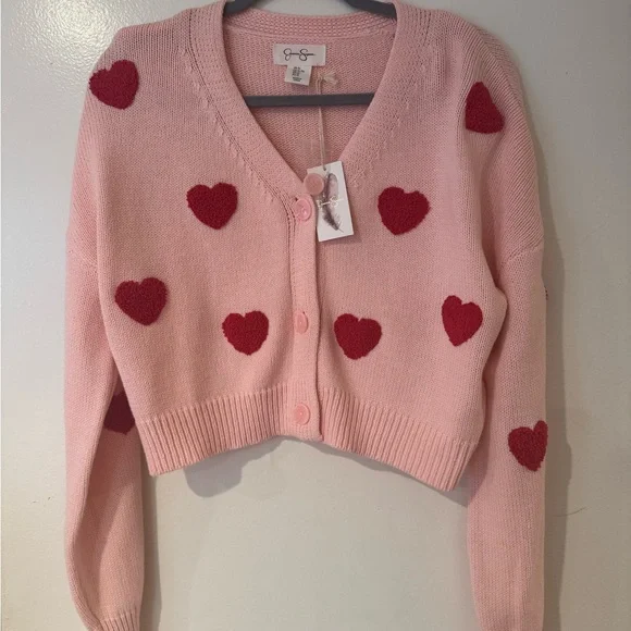 NWT Pink Heart Knitted Cotton Blend Sweater XL - Picture 6 of 8